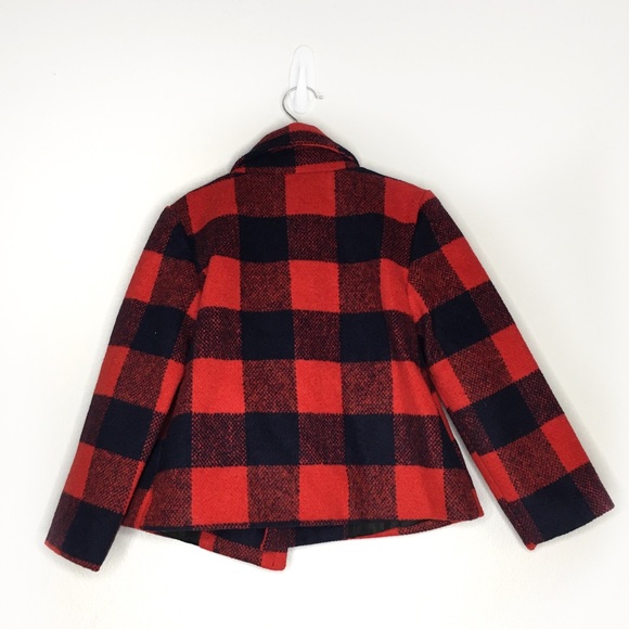 New Girls Moto Buffalo Plaid Peacoat Jacket - Picture 3 of 5